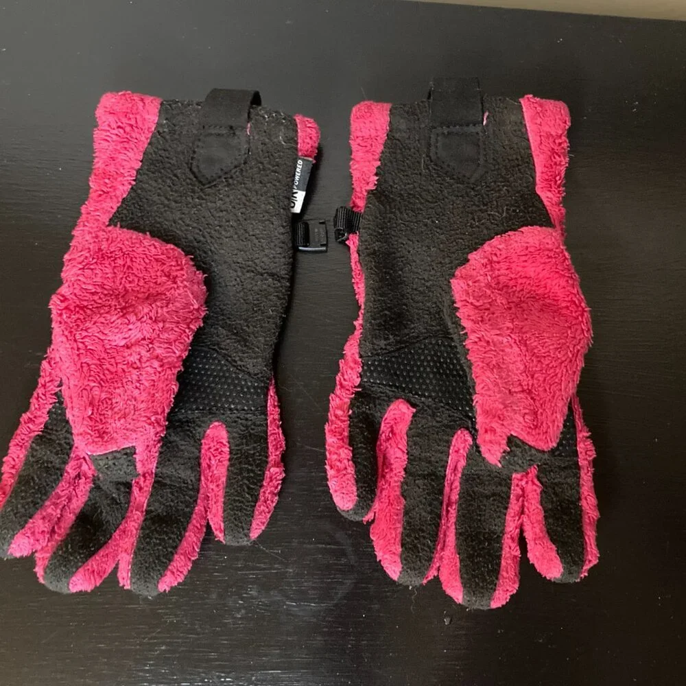 The North Face Kid's Pink/Gray Fleece Gloves - Size L